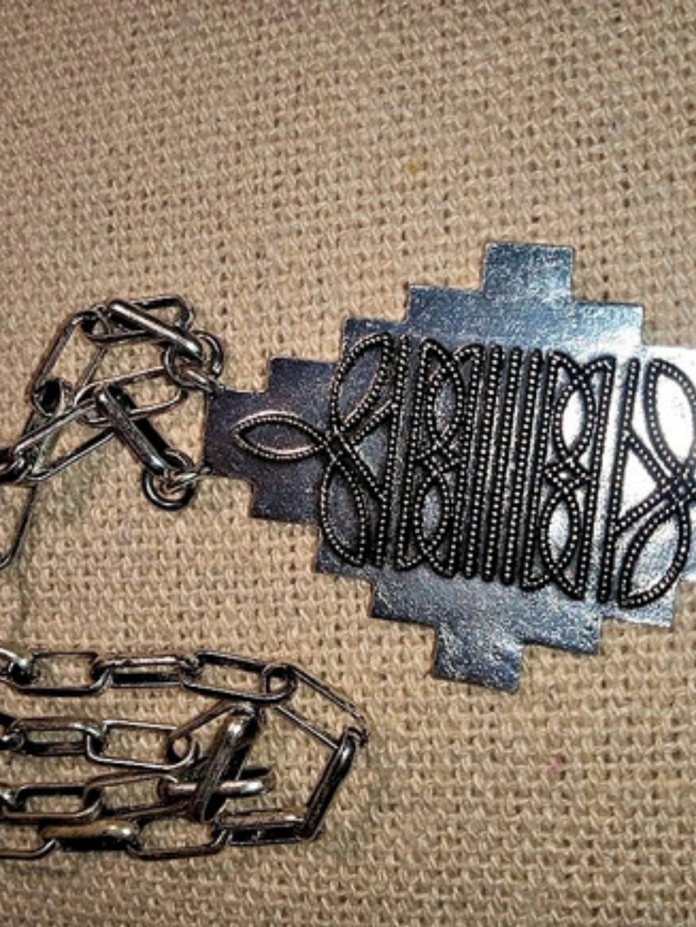 Geometric Pendant Necklace in Black & Silver